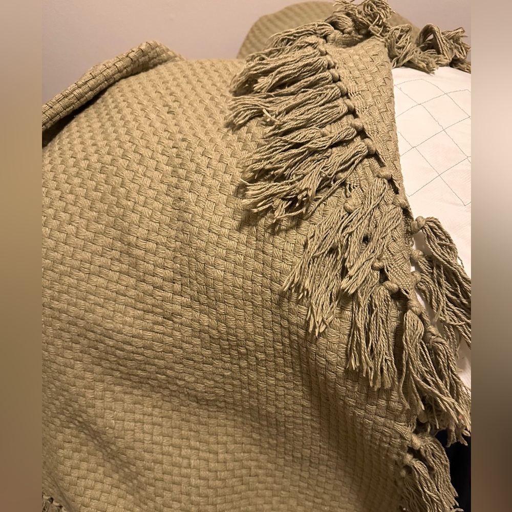 Fringed Woven Tan Throw Blanket